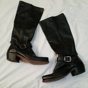 Frye Black Leather Square Toe 18" Tall Knee Boots 8M